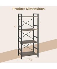Sugift Narrow 4-Tier Bookshelf with X-Braced Metal Frame and Safety Side Rails
