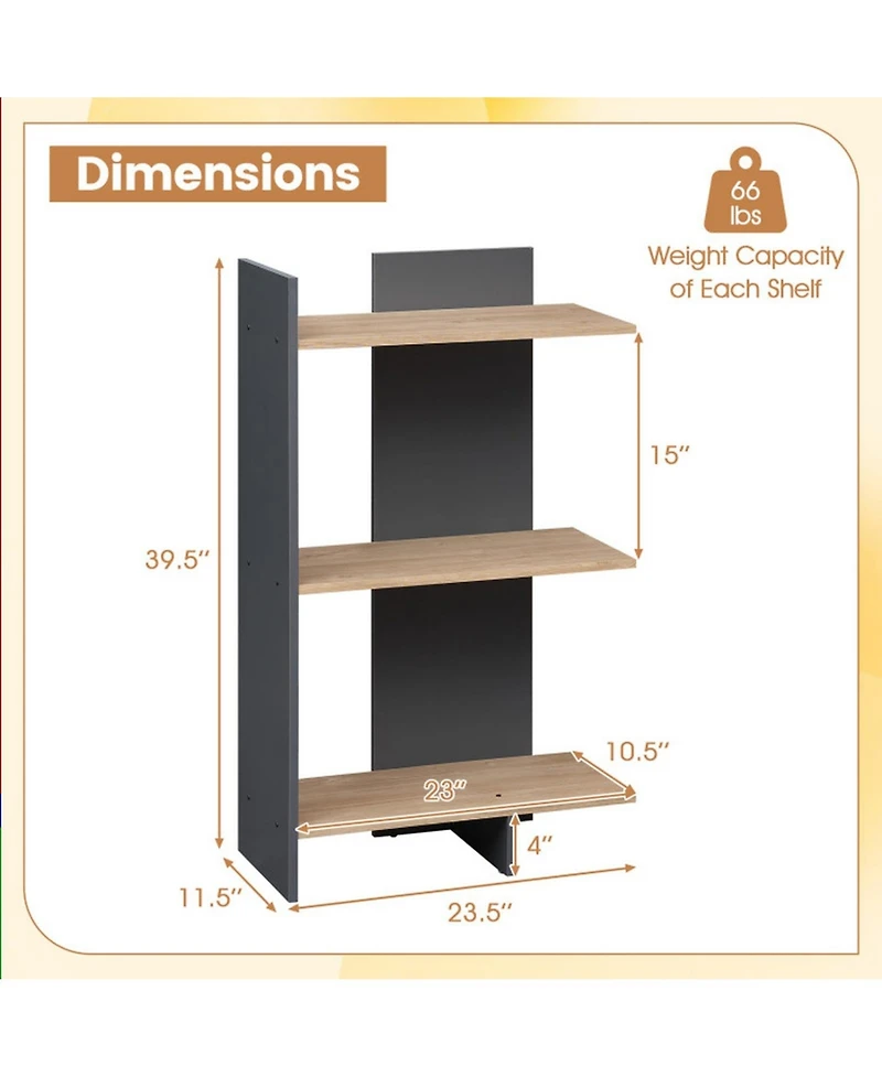 Sugift 3-Tier Wooden Bookshelf with Anti-Tipping Kit and 15 Inch Shelf Spacing