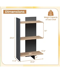 Sugift 3-Tier Wooden Bookshelf with Anti-Tipping Kit and 15 Inch Shelf Spacing