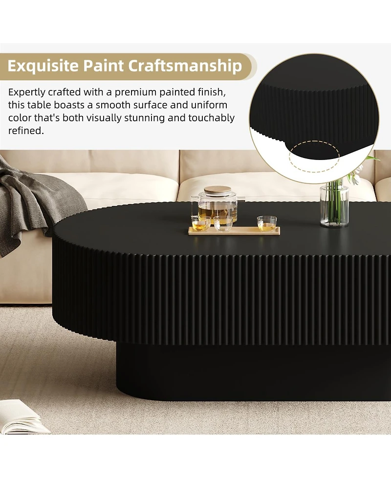 Streamdale Furniture Modern Fluted Oval Farmhouse Coffee Table