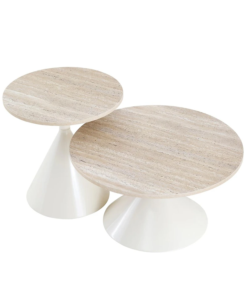 Streamdale Furniture 2-Piece Round Travertine Coffee Table Set