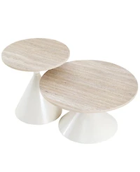 Streamdale Furniture 2-Piece Round Travertine Coffee Table Set
