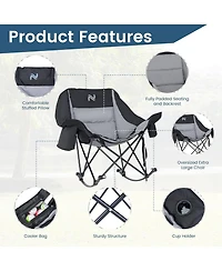 Aboron Oversized Rocking Camping Chair, Folding Chair,Fully Padded Patio Chair with Cooler BagandSide Pocket,Portable Outdoor Recliner