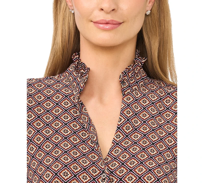 CeCe Women's Ruffle V-Neck Elbow-Length Blouse