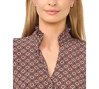CeCe Women's Ruffle V-Neck Elbow-Length Blouse