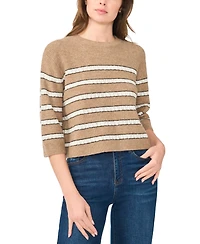 CeCe Women's Stripe Pointelle 3/4-Sleeve Crewneck Sweater