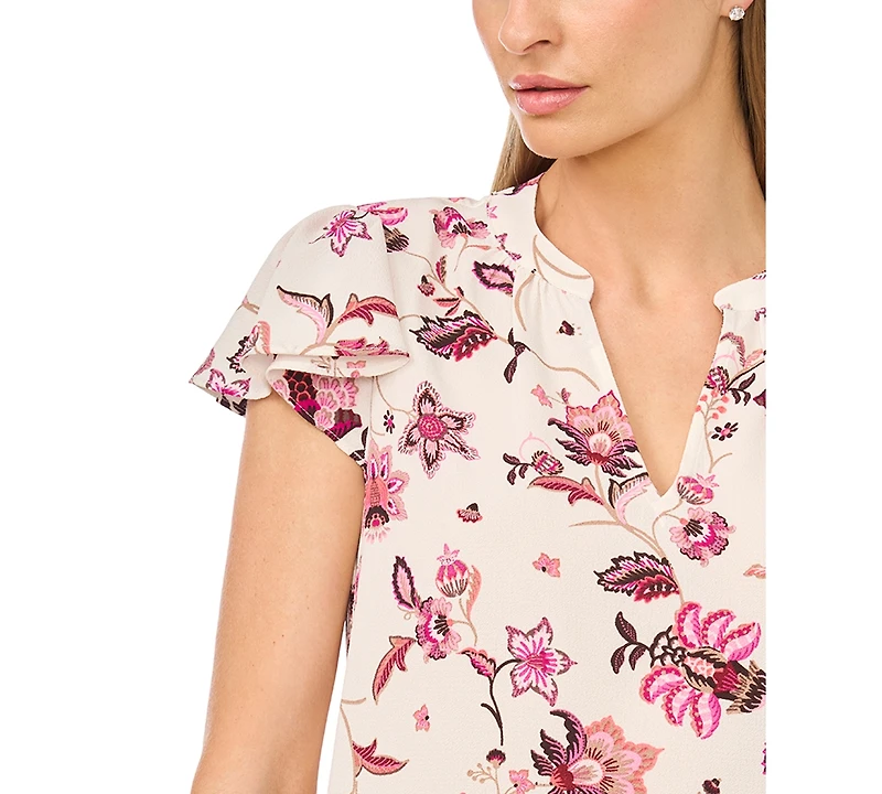 CeCe Women's Flutter-Sleeve V-Neck Top