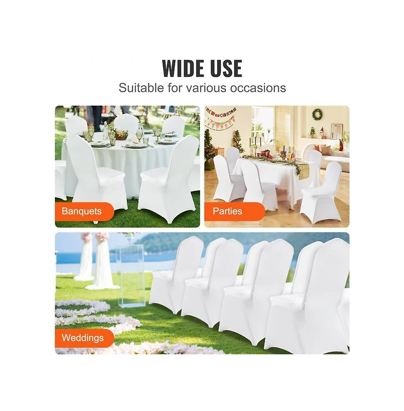Slickblue 200 Pack White Spandex Folding Chair Covers for Wedding Events