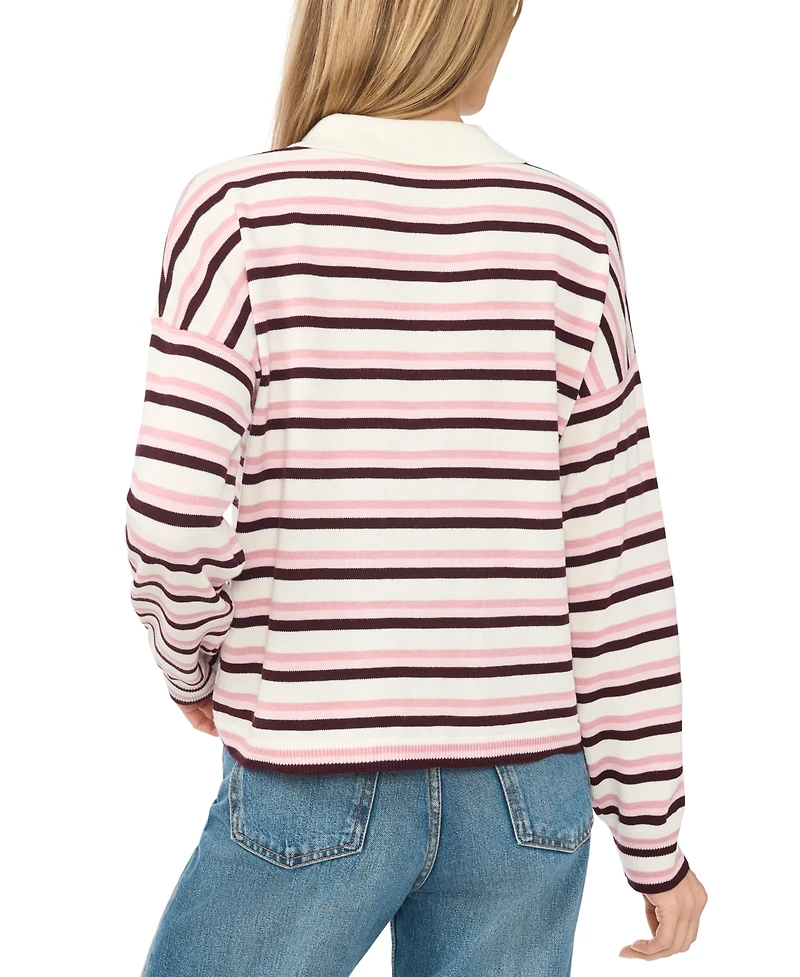 CeCe Women's Striped Polo Long-Sleeve Sweater
