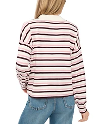 CeCe Women's Striped Polo Long-Sleeve Sweater
