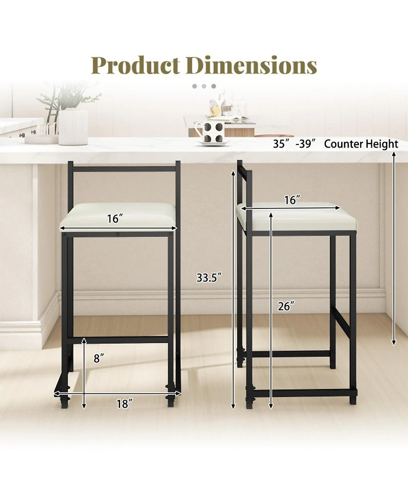 Sugift Set of 2 Stackable Counter Height Bar Stools with Upholstered Seat and Footrest