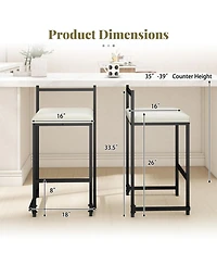 Sugift Set of 2 Stackable Counter Height Bar Stools with Upholstered Seat and Footrest