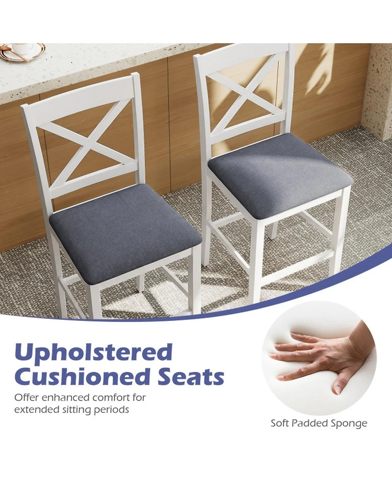 Sugift X-Back Bar Stools Set of 2 Counter Height Seats with Upholstered Linen Cushions
