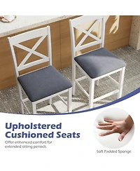 Sugift X-Back Bar Stools Set of 2 Counter Height Seats with Upholstered Linen Cushions