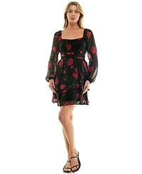 Trixxi Juniors' Long-Sleeve Pleated-Waist Tiered Dress