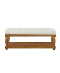 Streamdale Furniture Upholstered Linen Storage Bench with Shelf and Wood Legs