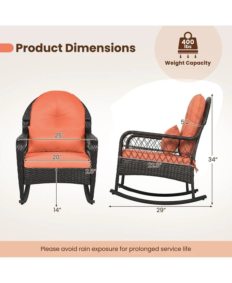 Gymax 2 Piece Outdoor Wicker Rocking Chair 400 Lbs Rocker Chair with Anti-Tip Stoppers