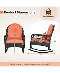 Gymax 2 Piece Outdoor Wicker Rocking Chair 400 Lbs Rocker Chair with Anti-Tip Stoppers