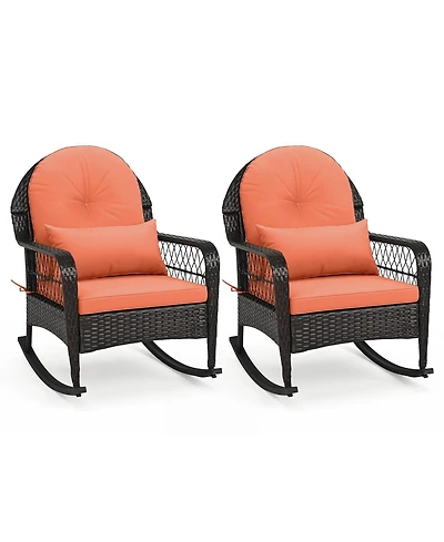 Gymax 2 Piece Outdoor Wicker Rocking Chair 400 Lbs Rocker Chair with Anti-Tip Stoppers