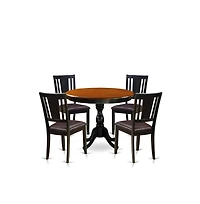 East West Furniture Dining Room Set Includes a Wooden Kitchen Table and 4 Faux Leather Dining Chairs with Panel Back