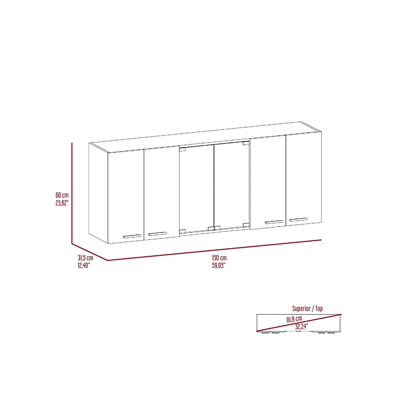 Fm Furniture Verona Wall-Mounted Kitchen Storage Cabinet with Glass Display Doors