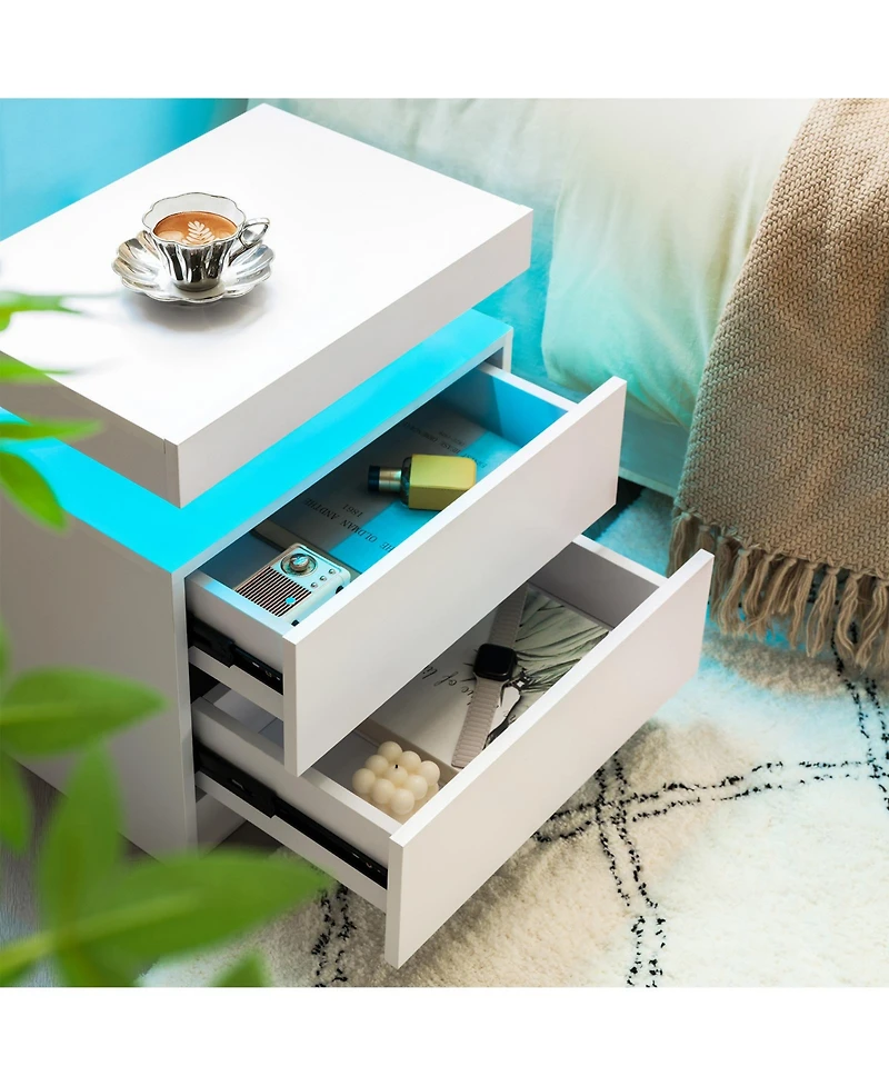 Flynama Set of 2 Led Nightstands with Drawers