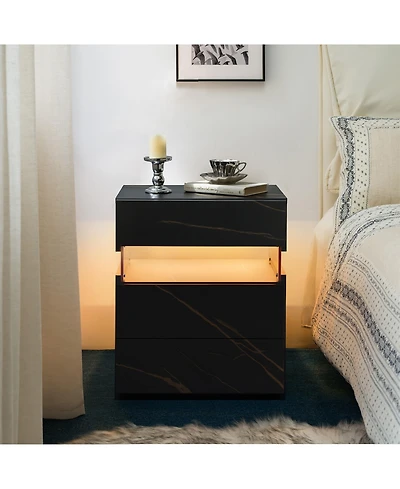 Flynama 3-Drawer Led Nightstand with Acrylic Panel