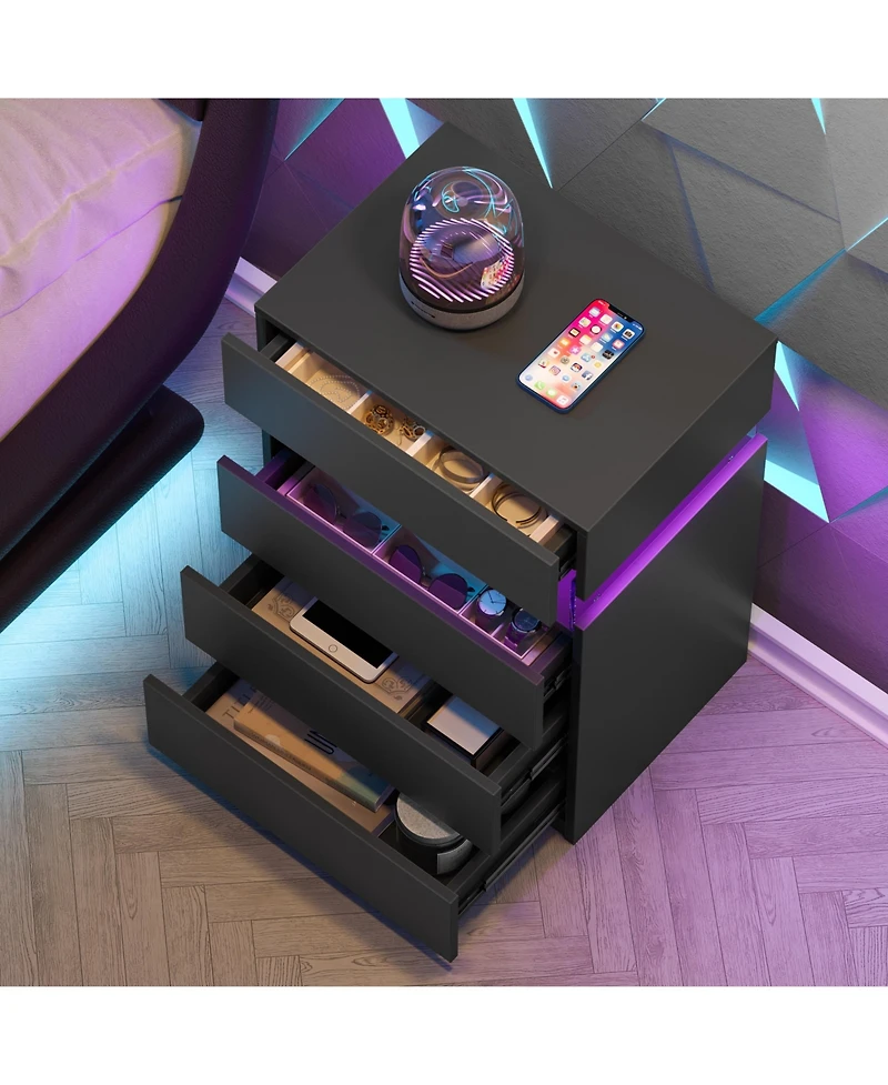 Flynama 4-Drawer Led Nightstand with Rgb Lights