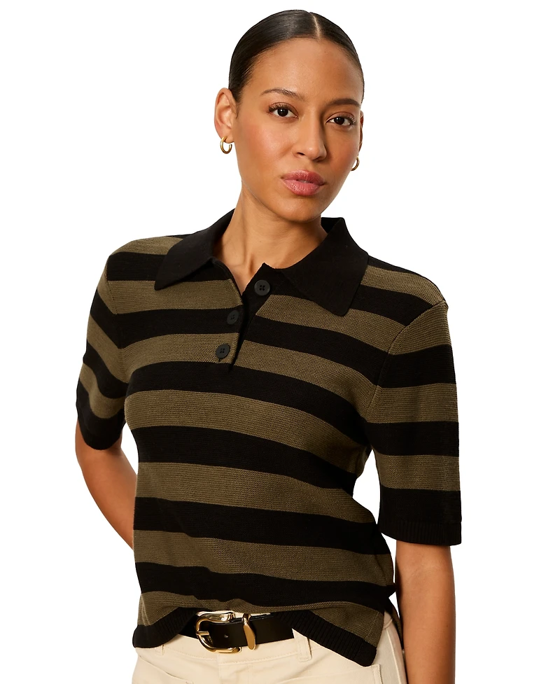 Sanctuary Women's For Keeps Short-Sleeve Striped Polo Sweater