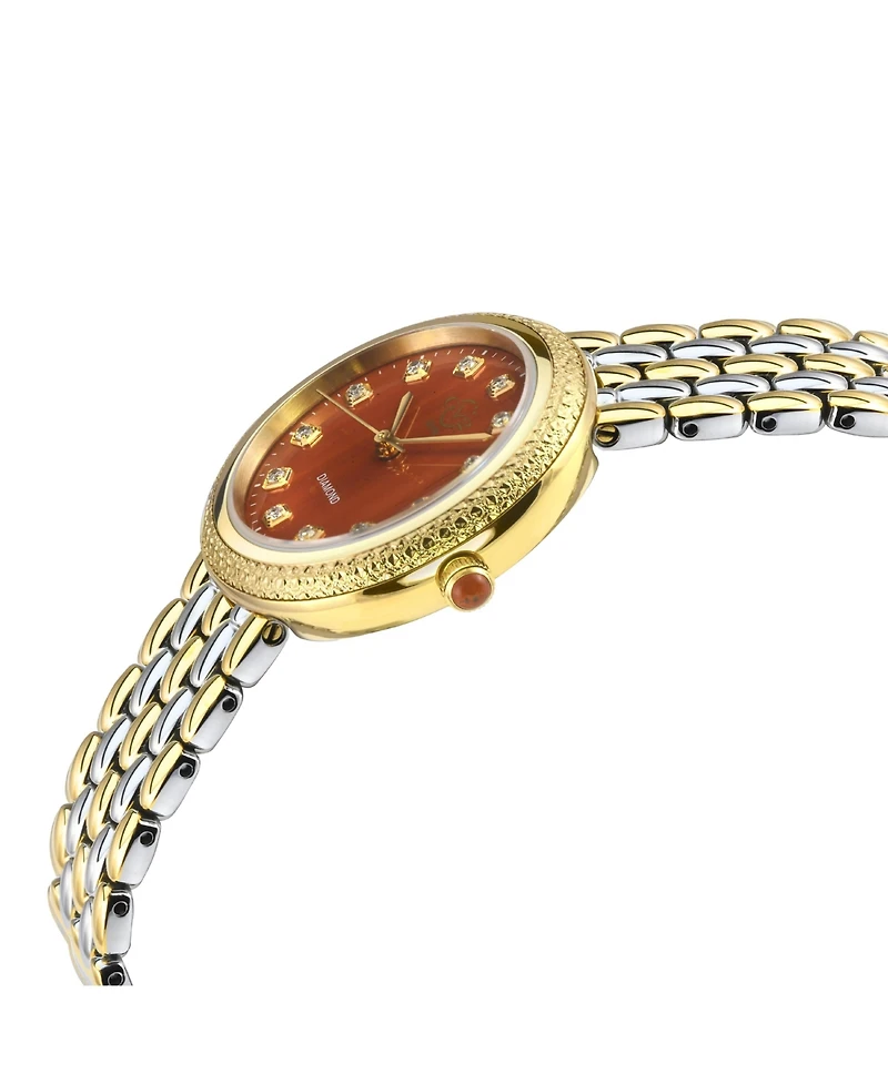 GV6 Women's Arezzo Swiss Quartz Two tone Iprg/Ss Stainless Steel Bracelet Diamond Watch