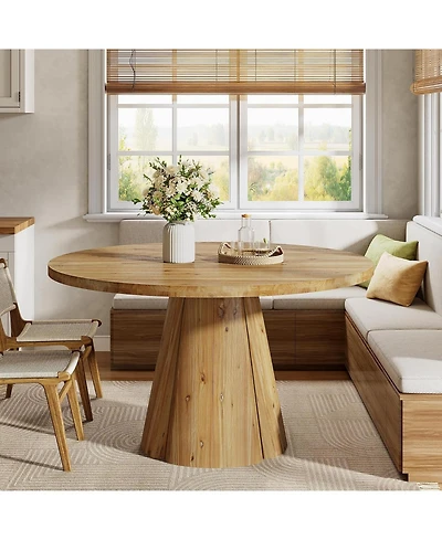 Tribesigns 47.24" Round Solid Wood Dining Table for 6,Farmhouse Kitchen Table with Pedestal Base,4-6 Person Wooden Dinner Table for Dining Room