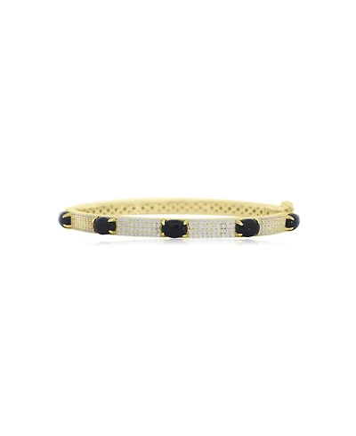 The Lovery Onyx Cz Pave Station Bangle 14K Gold-Plated Sterling Silver