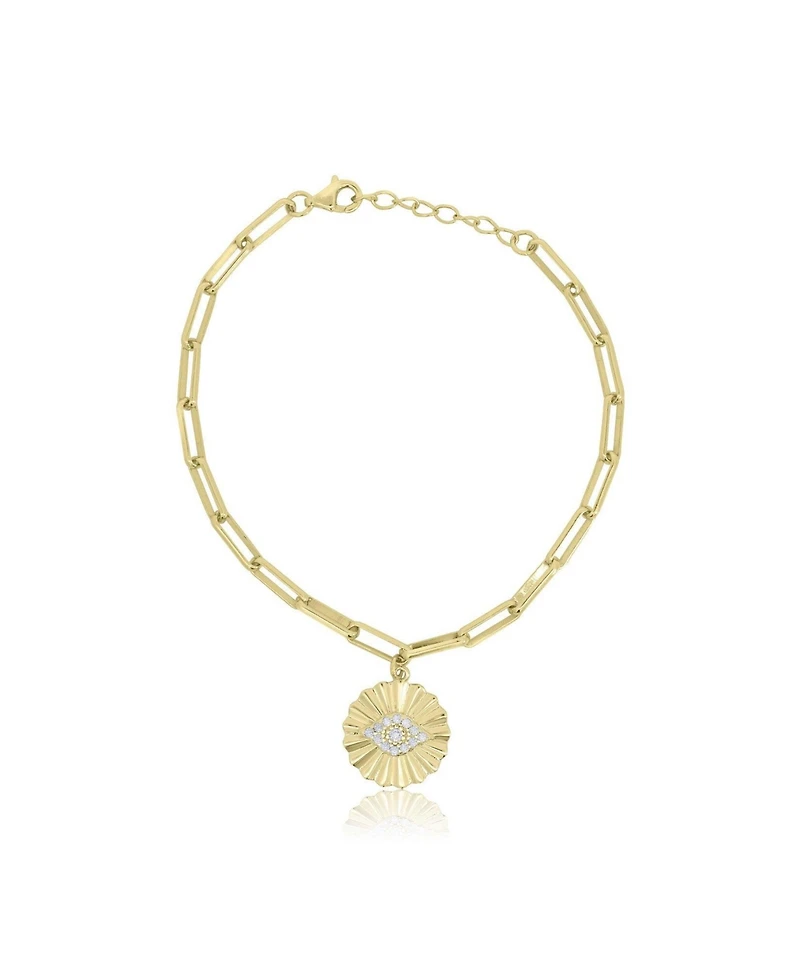 The Lovery Cz Evil Eye Paperclip Charm Bracelet 14K Gold Plated Sterling Silver