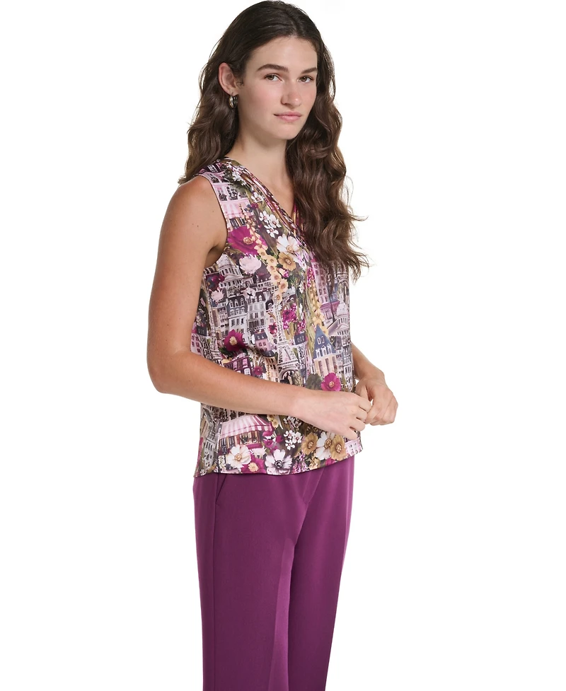 Karl Lagerfeld Paris Women's Floral V-Neck Woven Blouse