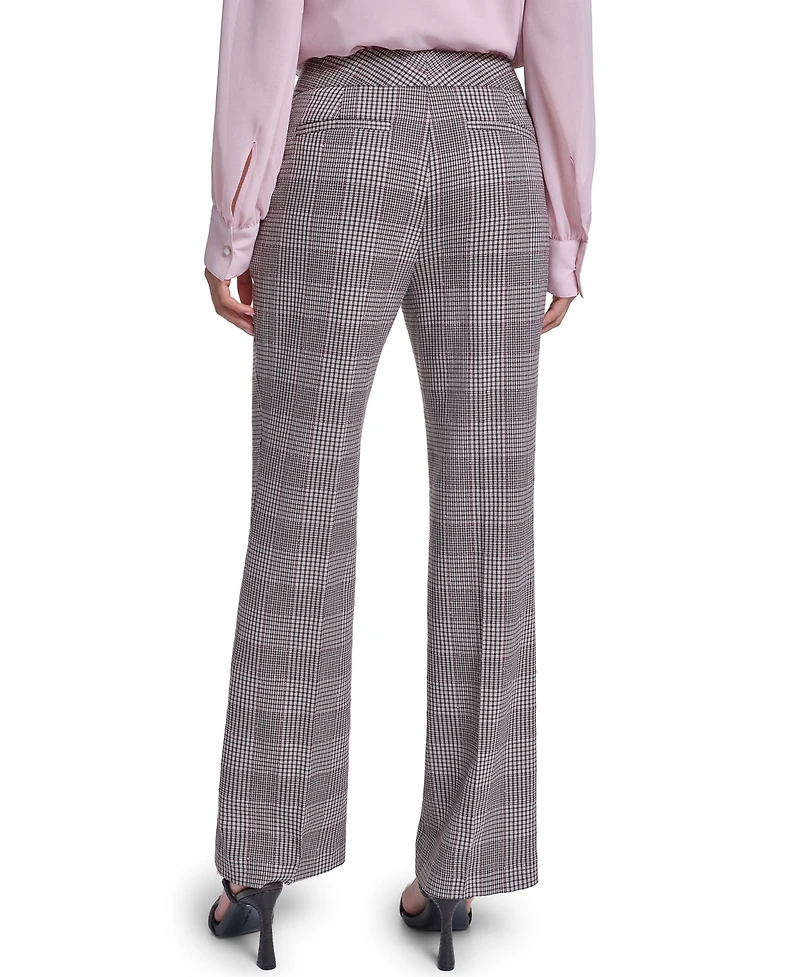 Karl Lagerfeld Paris Women's Plaid Wide-Leg Mid-Rise Dress Pants