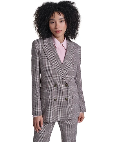 Karl Lagerfeld Paris Women's Woven Plaid Double-Breasted Jacket