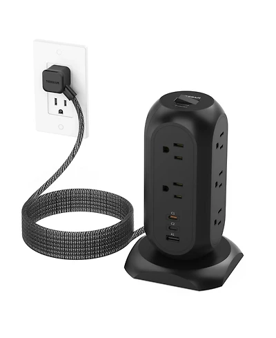 Tessan 14-in-1 Tower Power Strip, 11 Ac Outlets + 3 Usb Ports, 20W Usb-c, 1500J Surge Protection, 6 ft Cord for Home and Office