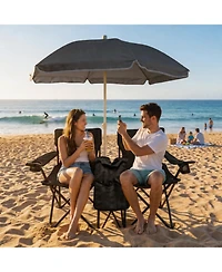 ECHTPeak Outdoor Camping 2-Seat Folding Camp Chair, with Umbrella and Cup Holders, Foldable Beach Chair Set, for Patio, Camping, Backyard