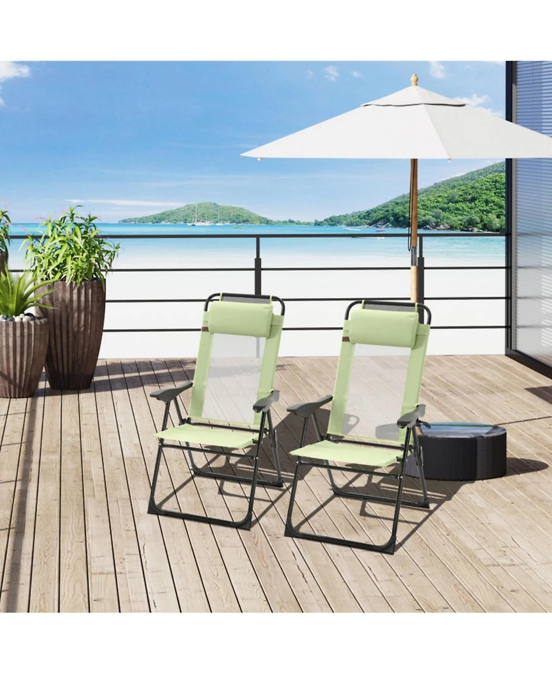 ECHTPeak Folding Patio Chairs Set of 2, Adjustable Sling Back, Camping Chair with Removable Headrest for Garden, Backyard