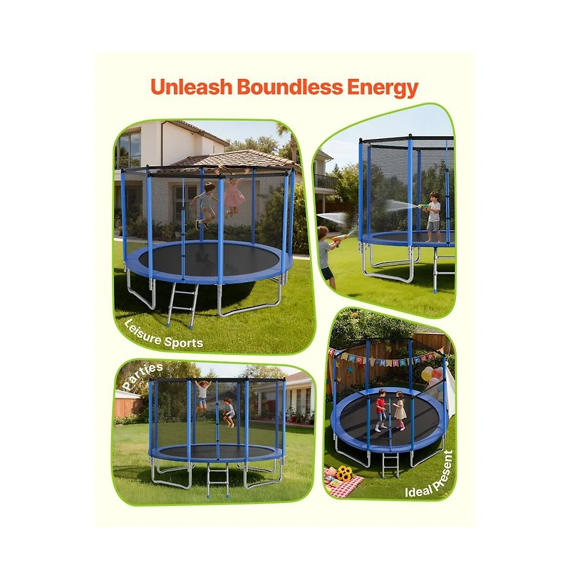 Slickblue Outdoor Round Trampoline with Enclosure Net for Kids