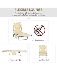 ECHTPeak Folding Chaise Lounge Pool Chair, Patio Sun Tanning Chair, Outdoor Lounge Chair with 4-Position Reclining Back, Breathable Mesh Seat