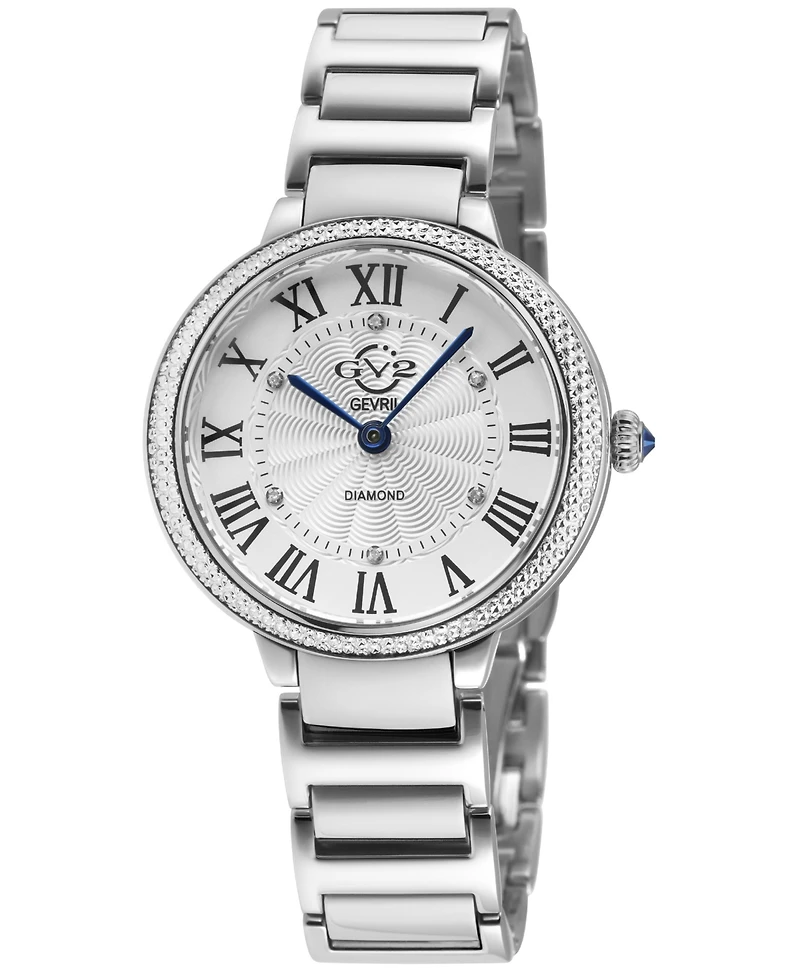 GV2 Women's Rome Brillante Swiss Quartz Silver Stainless Steel Bracelet Diamond Watch