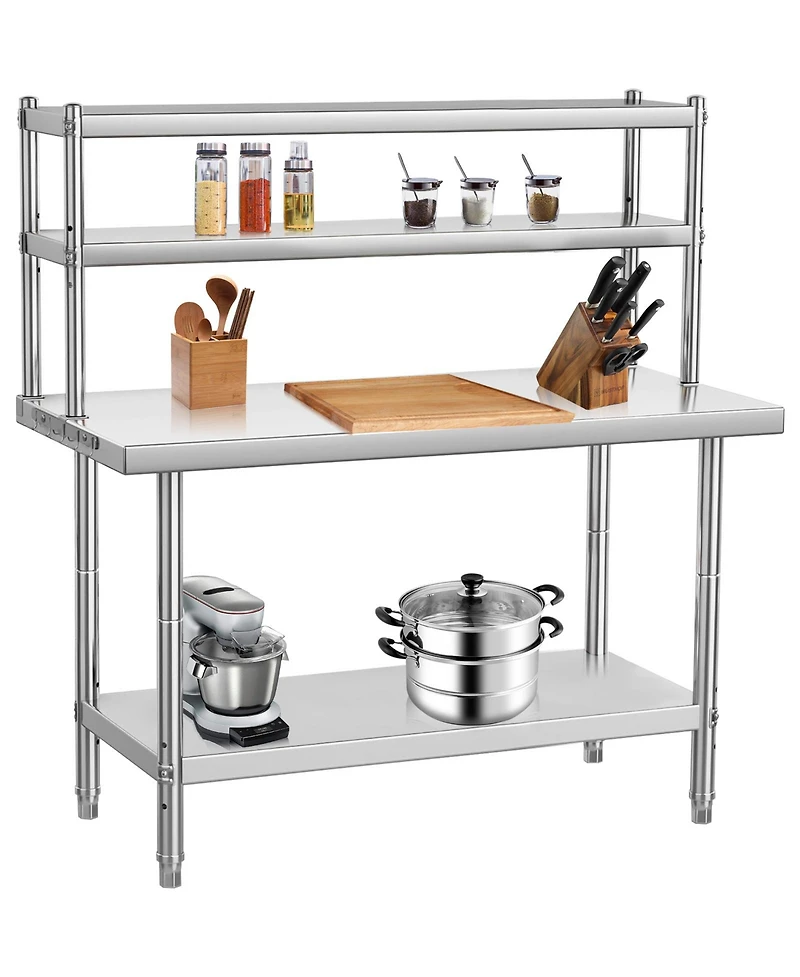 homfan Heavy Duty Stainless Steel Work Table with Overshelf - Commercial Prep plus Storage Shelf for Restaurant, Kitchen,