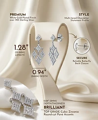 Sterling Silver White Gold Plated Cubic Zirconia Chandelier Dangling Earrings