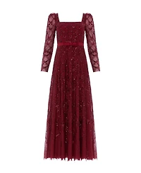 Needle & Thread Women's Bow Lattice Long Sleeve Sequin Gown