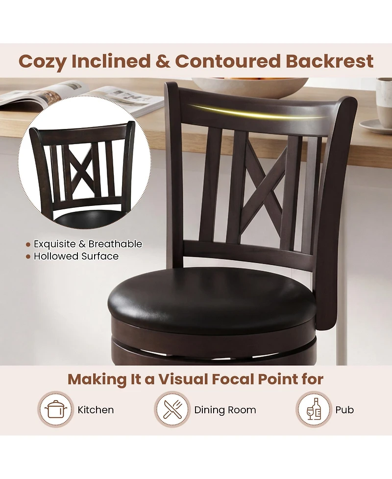 Gymax Set of 2 Bar Stools 30'' Swivel Bar Chairs w/ Footrest Hollowed Backrest