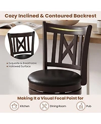 Gymax Set of 2 Bar Stools 30'' Swivel Bar Chairs w/ Footrest Hollowed Backrest