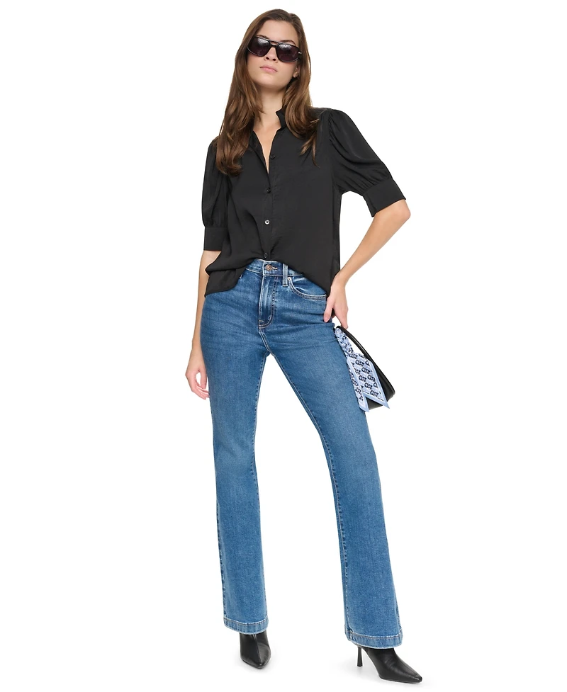 Dkny Jeans Petite Stand-Collar Puff-Sleeve Blouse