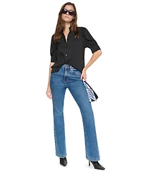 Dkny Jeans Petite Stand-Collar Puff-Sleeve Blouse