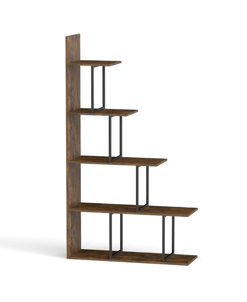 Sugift 5-Tier 62 in Tall Stepped Corner Bookshelf with Metal Frame